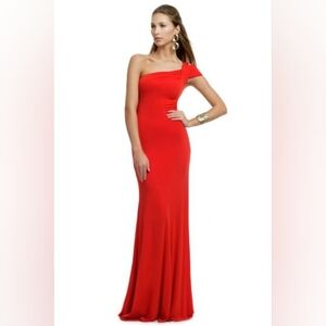 □$500 CARLOS MIELE CORAL RED STRECH RUNWAY GOWN DRESS US S EUR 36